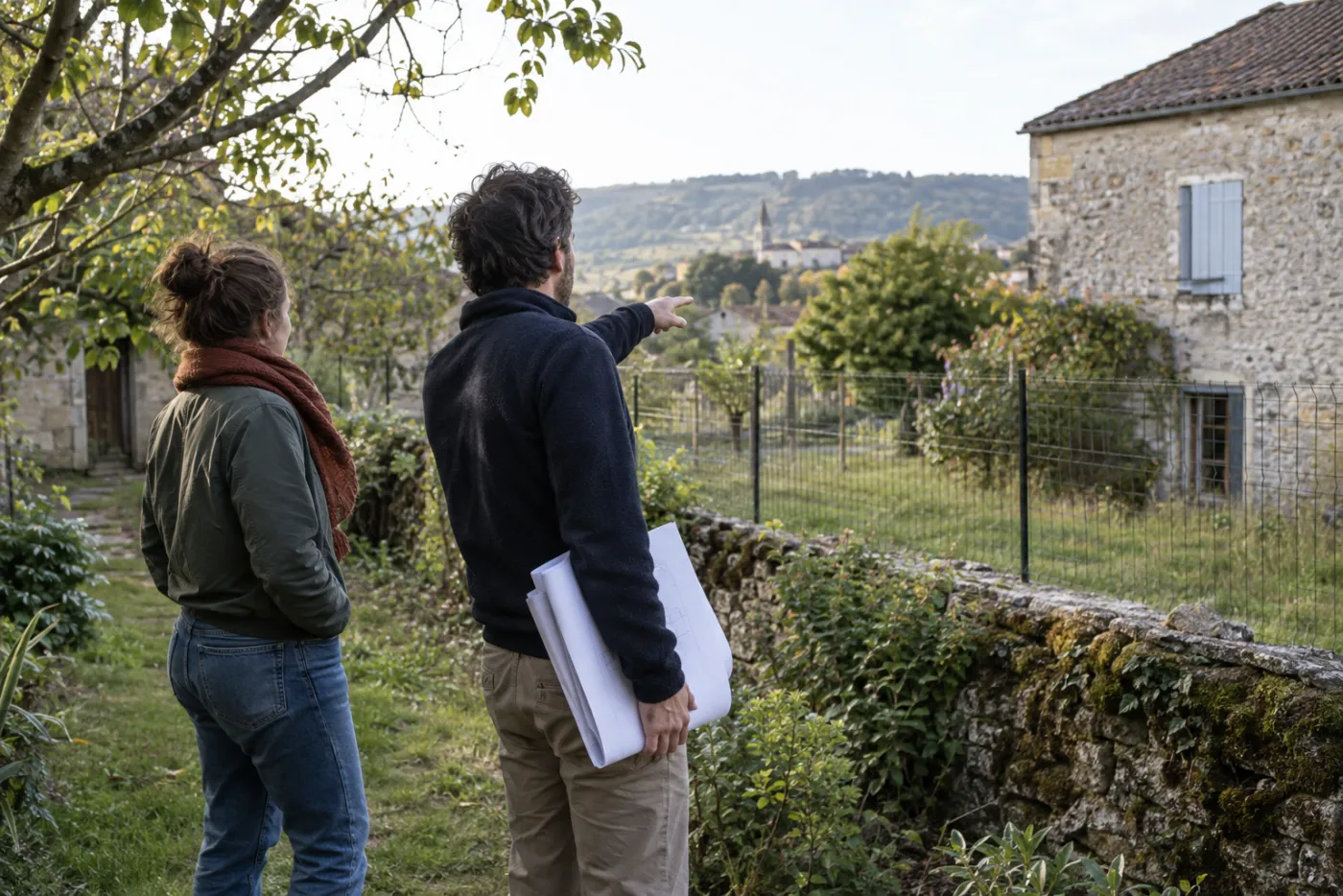 Visite d’un terrain et de son bâtiment avec un plan en main